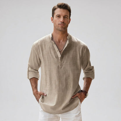 Chemise henley pour homme à col boutonné