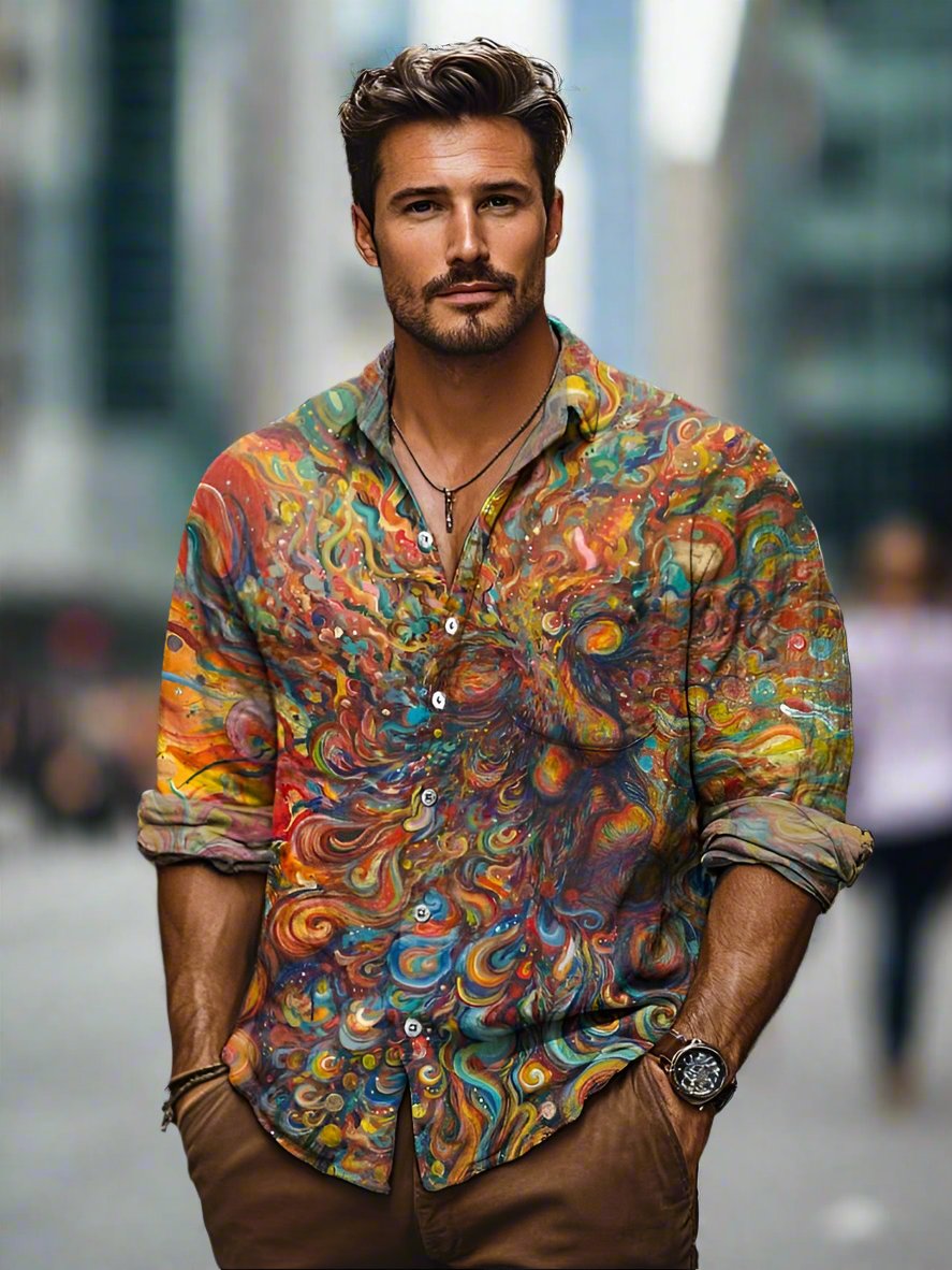 Chemise homme à boutons - imprimé abstrait à tourbillons