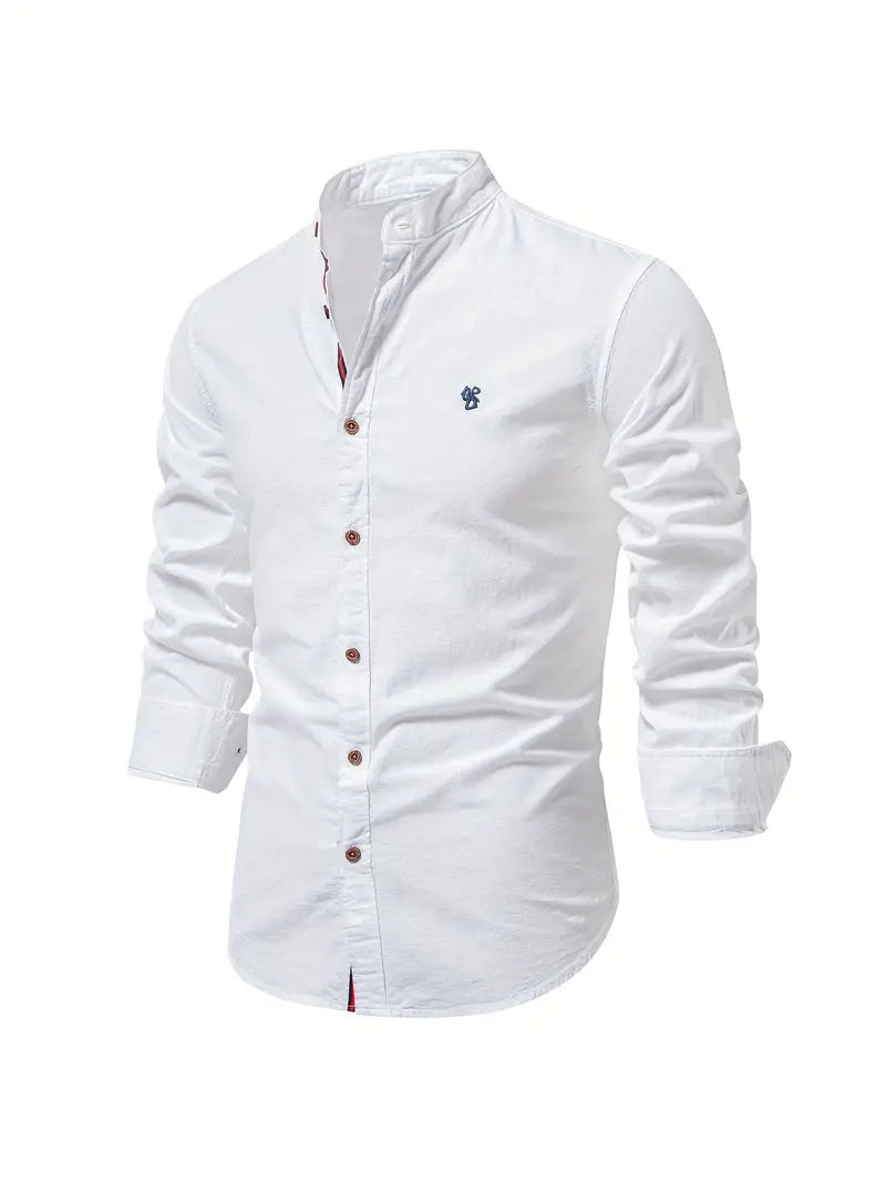 Chemise homme à col mao à manches longues boutonnée