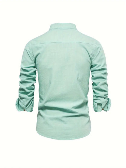 Chemise homme à col mao à manches longues boutonnée