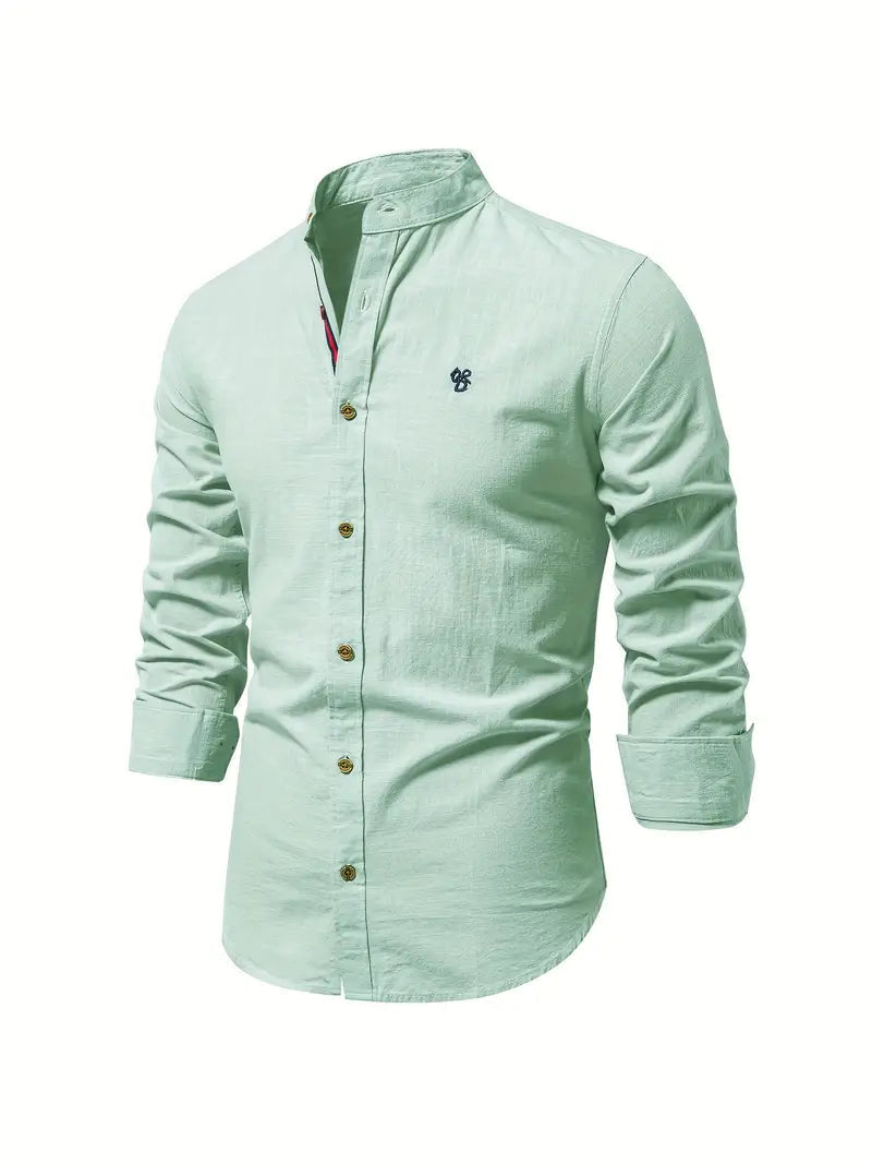 Chemise homme à col mao à manches longues boutonnée