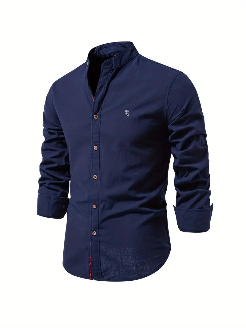 Chemise homme à col mao à manches longues boutonnée