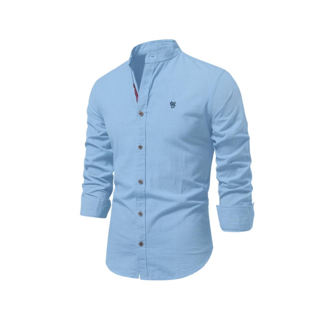 Chemise homme à col mao à manches longues boutonnée