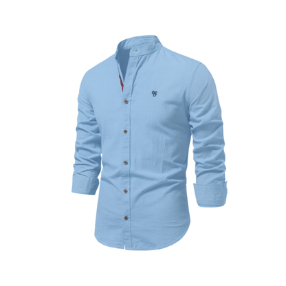 Chemise homme à col mao à manches longues boutonnée