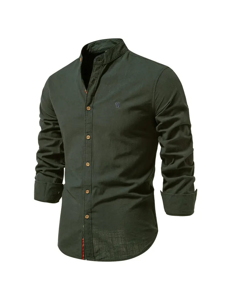 Chemise homme à col mao à manches longues boutonnée