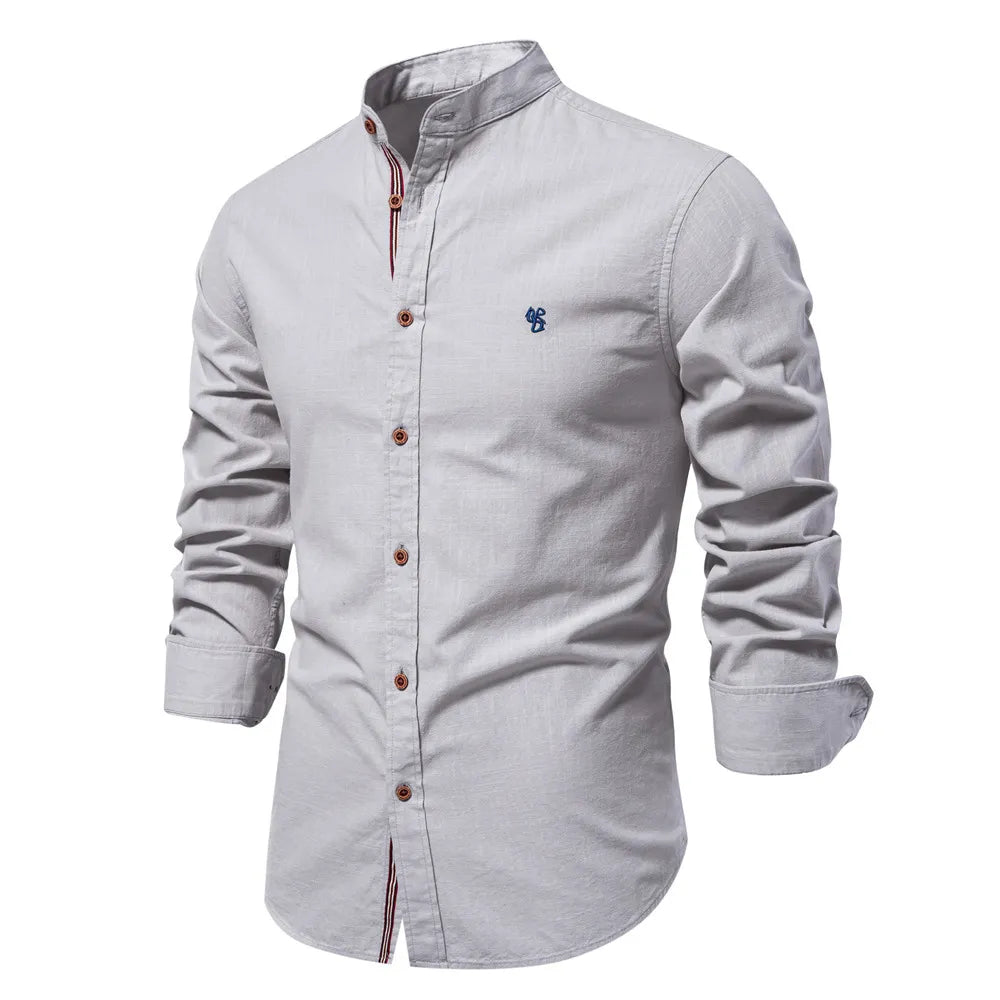 Chemise homme à col mao à manches longues boutonnée