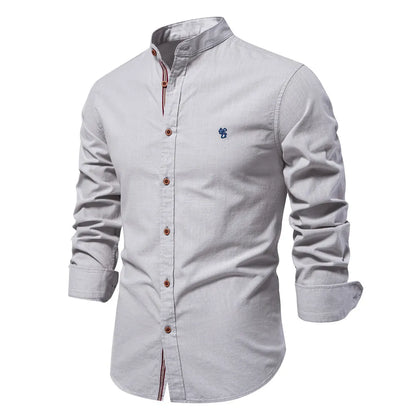 Chemise homme à col mao à manches longues boutonnée