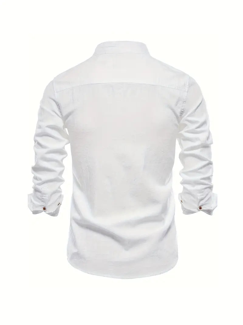 Chemise homme à col mao à manches longues boutonnée