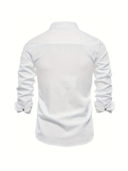 Chemise homme à col mao à manches longues boutonnée