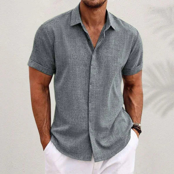Chemise homme à manches courtes en mélange de lin