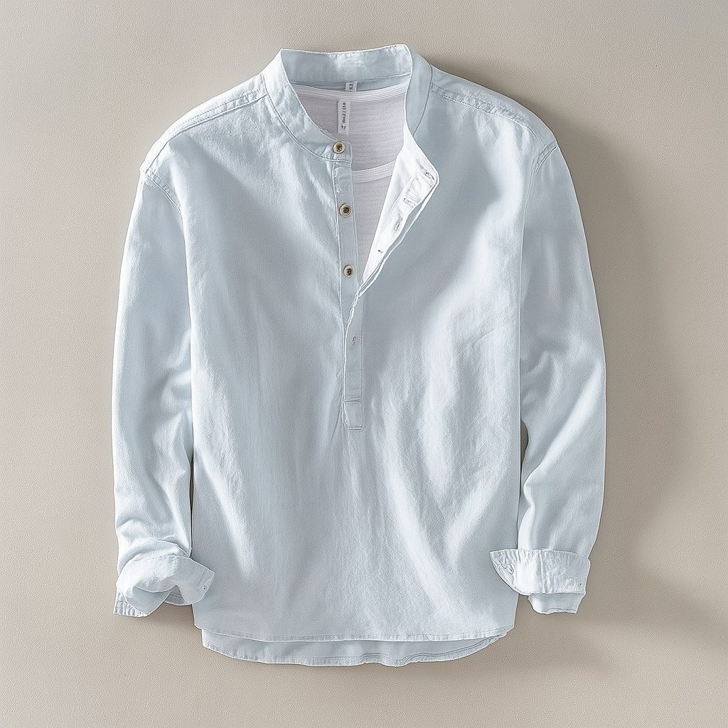 Chemise homme à manches longues à col officier