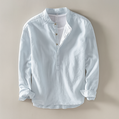 Chemise homme à manches longues à col officier