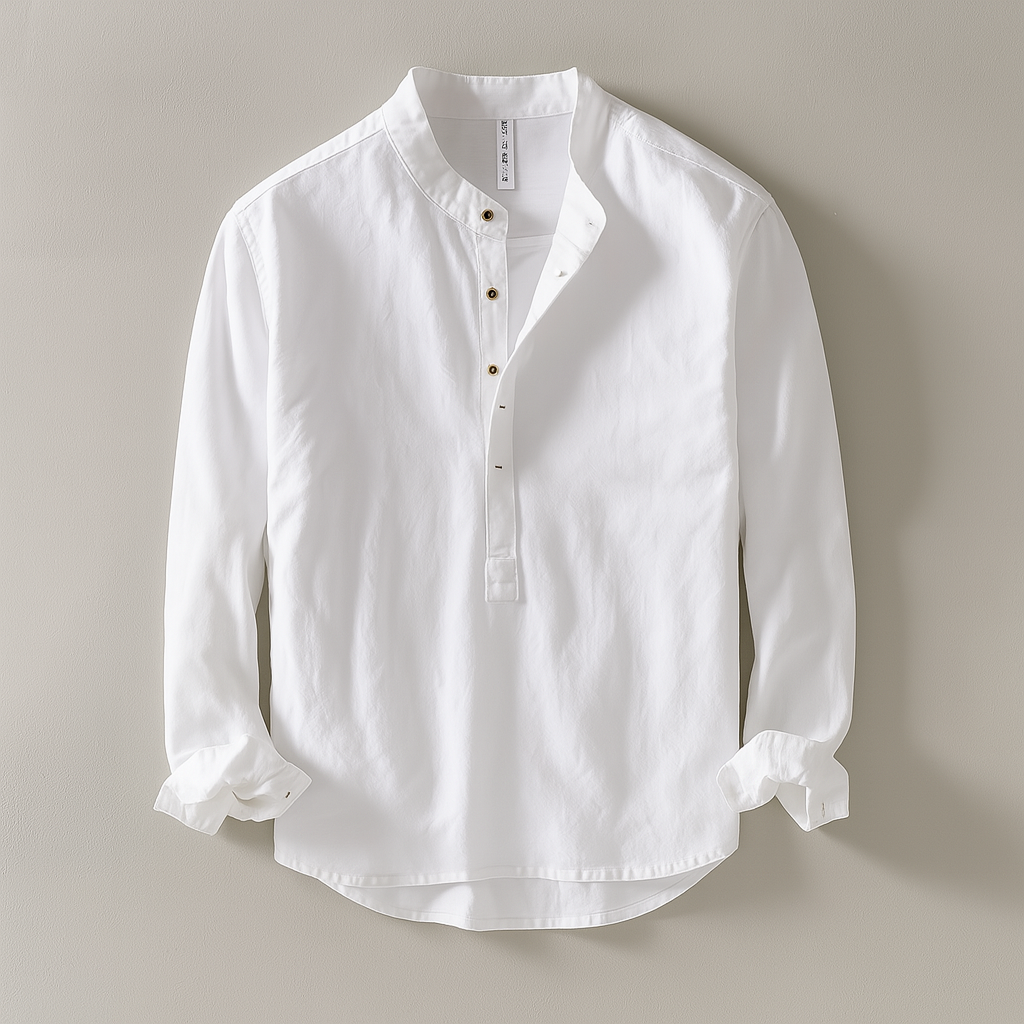 Chemise homme à manches longues à col officier