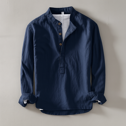 Chemise homme à manches longues à col officier
