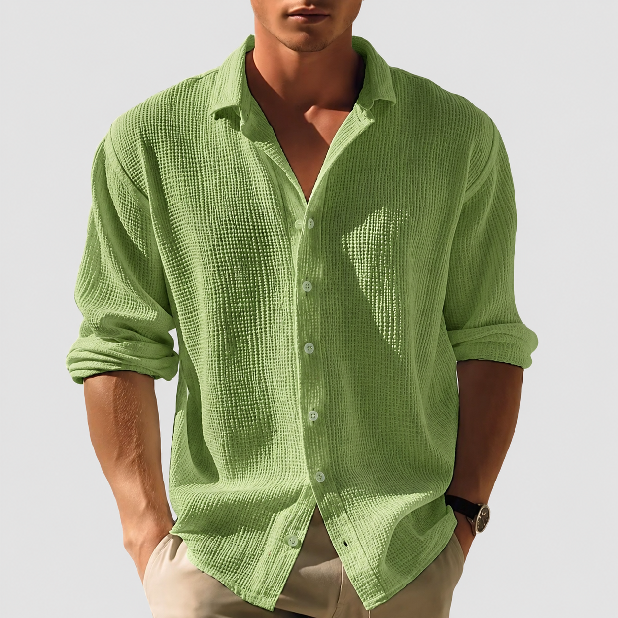 Chemise homme à manches longues boutonnée