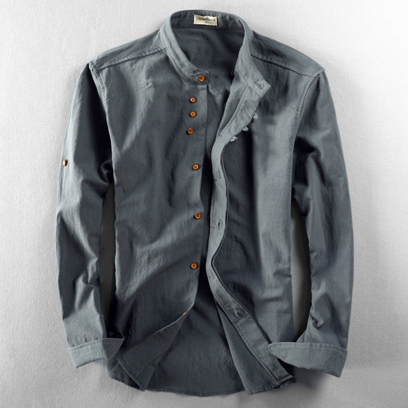 Chemise homme col mao à manches longues