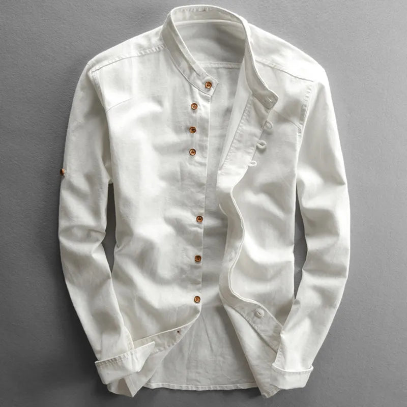 Chemise homme col mao à manches longues
