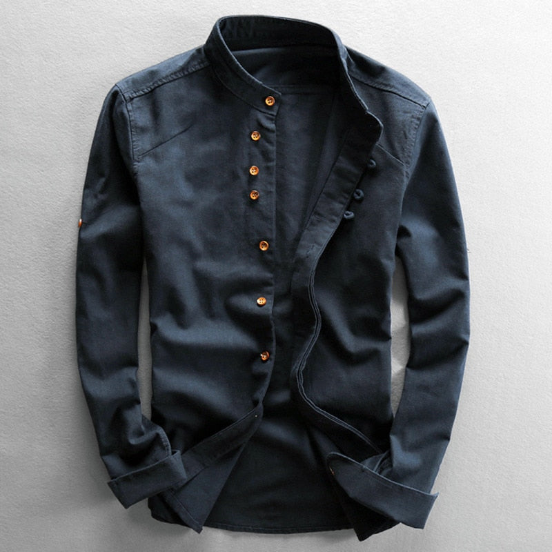 Chemise homme col mao à manches longues