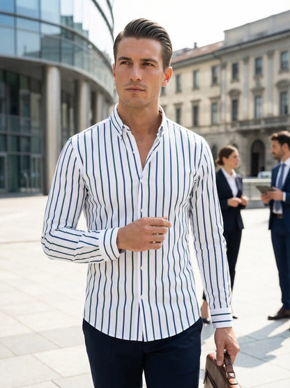 Chemise homme rayée à manches longues