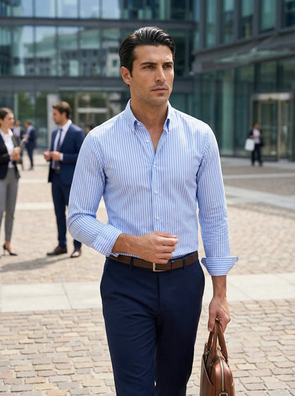 Chemise homme rayée à manches longues