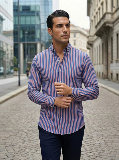 Chemise homme rayée à manches longues