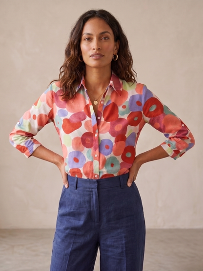 Chemisier femme boutonné à fleurs