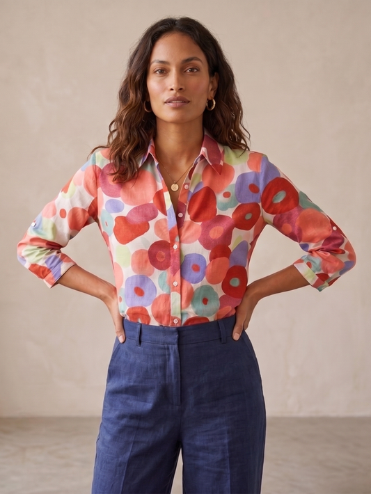 Chemisier femme boutonné à fleurs