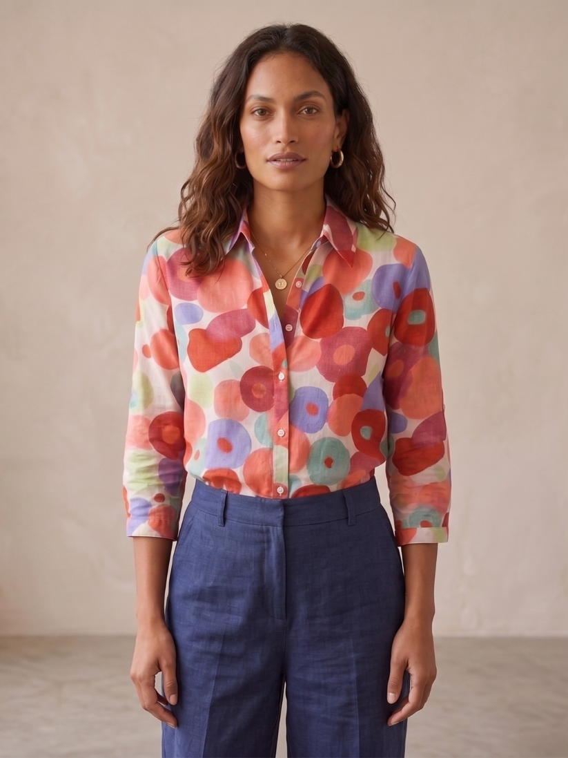 Chemisier femme boutonné à fleurs