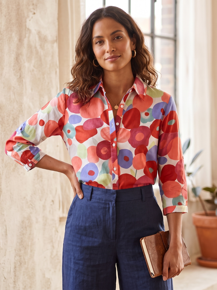 Chemisier femme boutonné à fleurs