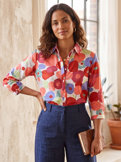 Chemisier femme boutonné à fleurs