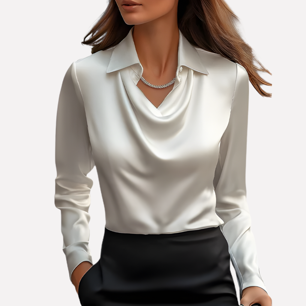 Chemisier femme en satin à col drapé élégant