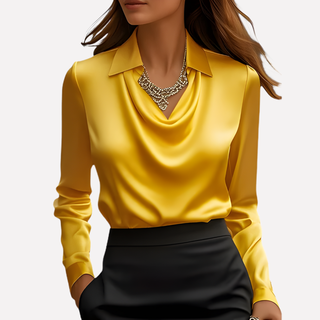 Chemisier femme en satin à col drapé élégant