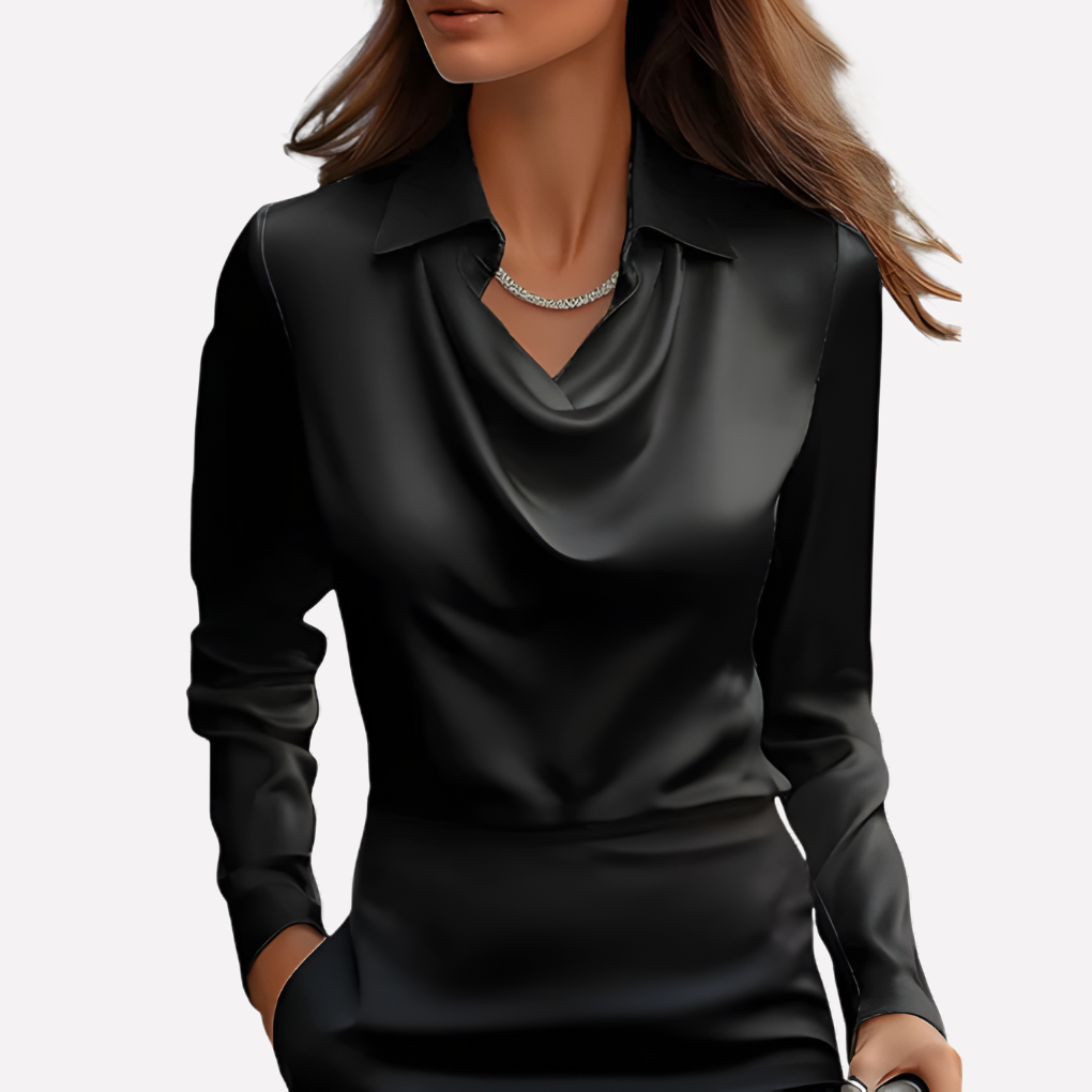 Chemisier femme en satin à col drapé élégant