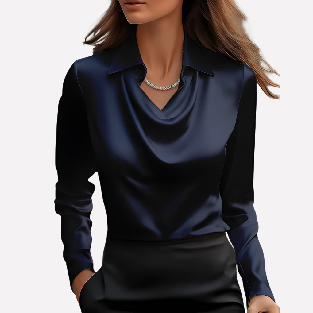 Chemisier femme en satin à col drapé élégant