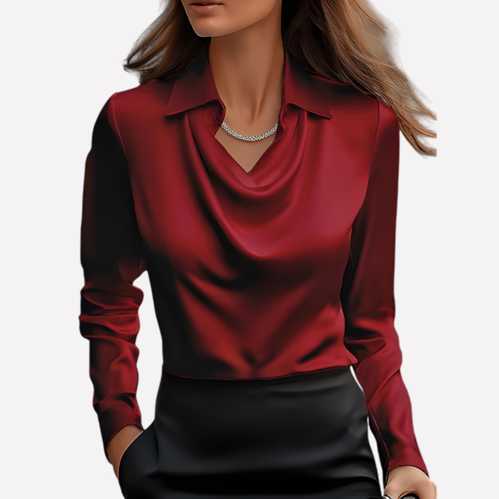 Chemisier femme en satin à col drapé élégant