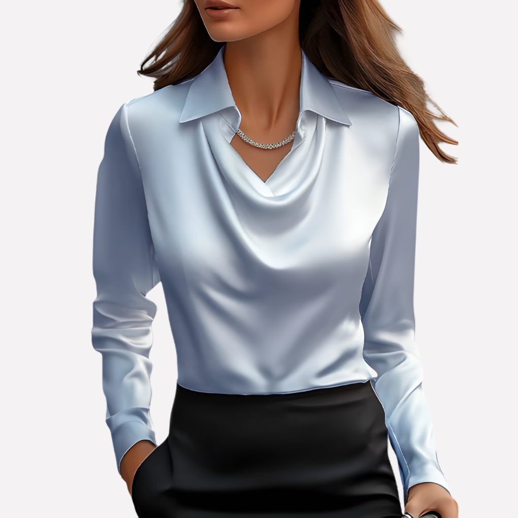 Chemisier femme en satin à col drapé élégant