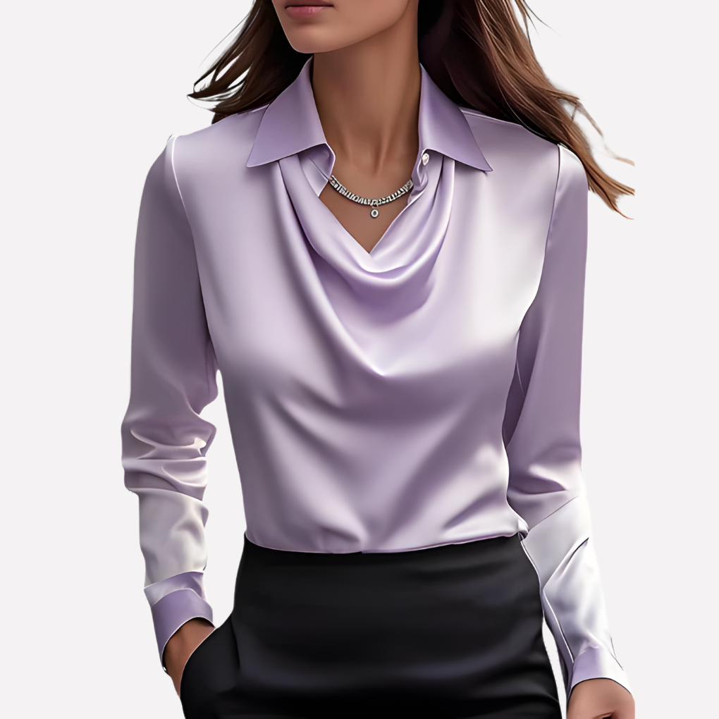 Chemisier femme en satin à col drapé élégant