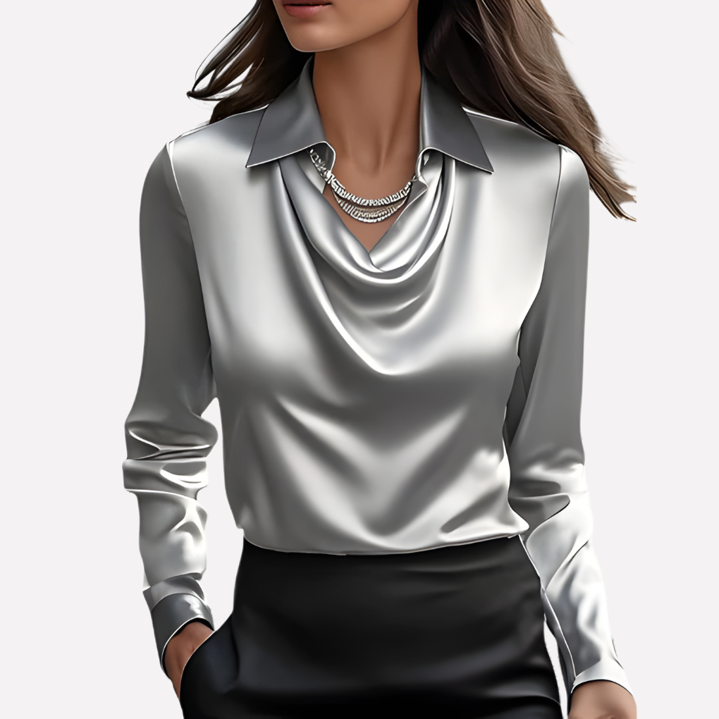 Chemisier femme en satin à col drapé élégant