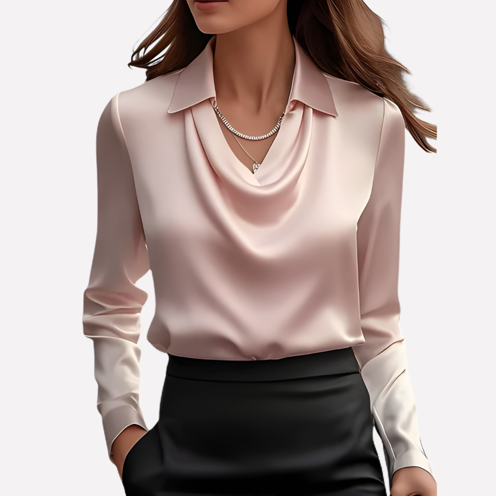 Chemisier femme en satin à col drapé élégant