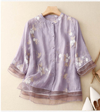 Chemisier fleuri boutonné pour femme