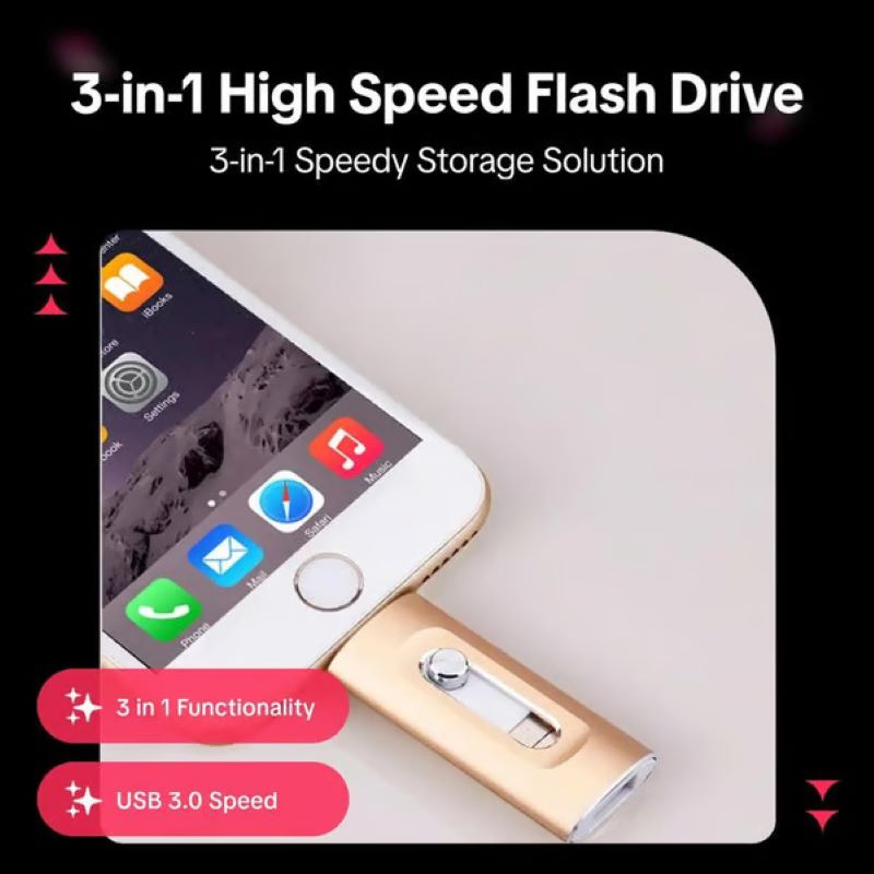 Clé USB 3-en-1 à grande capacité pour smartphone et ordinateur