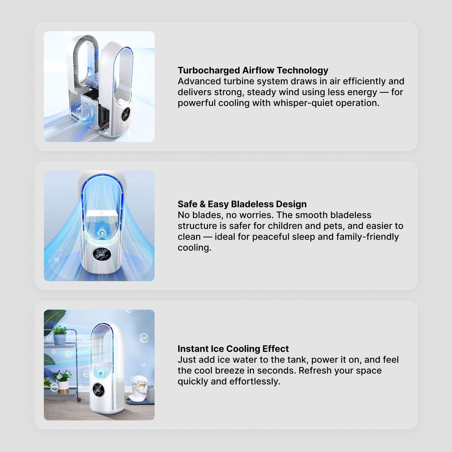 Climatiseur portable sans pales | ultra-silencieux, design ergonomique et idéal pour la maison et le bureau