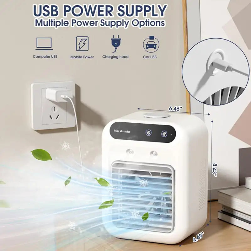 Climatiseur-ventilateur compact et portable avec recharge USB