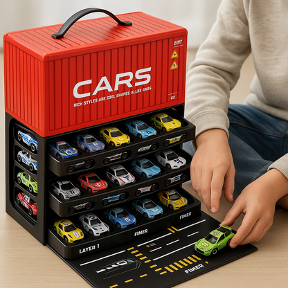 Coffret 48 pièces de voitures de course ultra-rapides avec circuit pour enfants