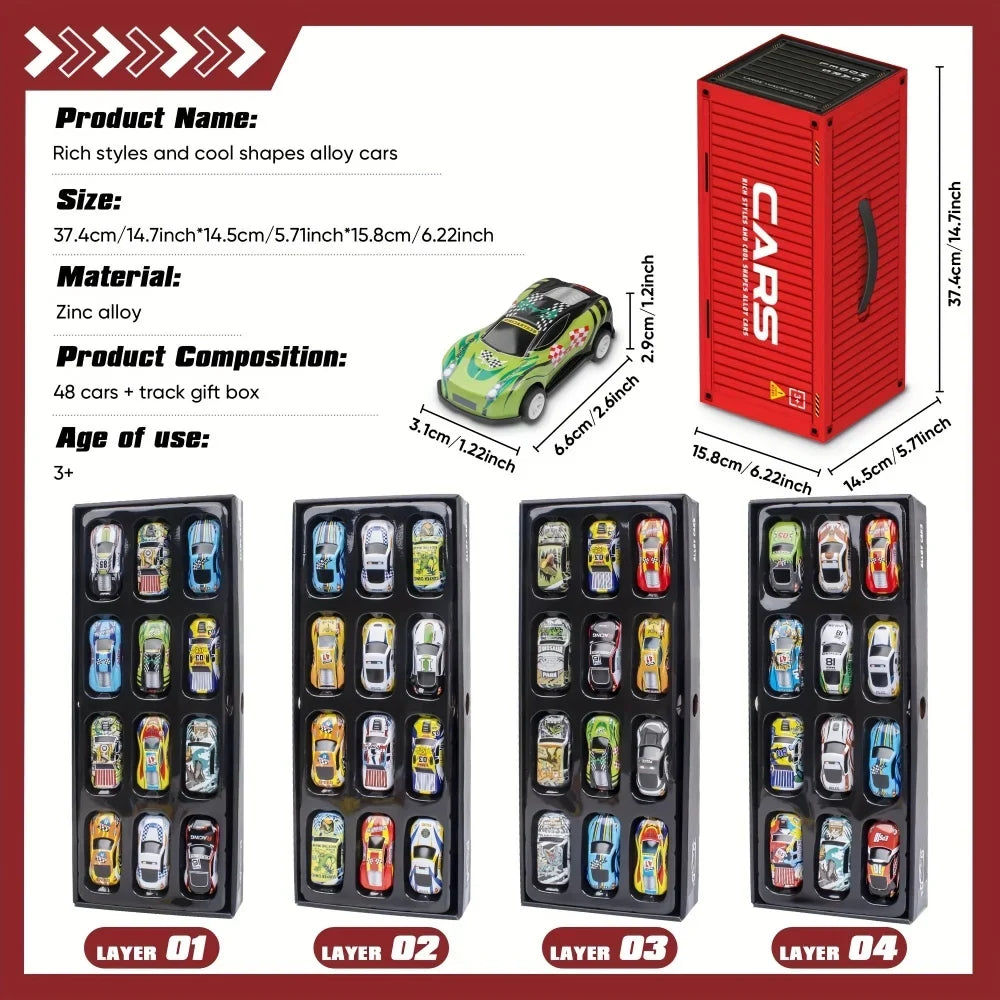 Coffret 48 pièces de voitures de course ultra-rapides avec circuit pour enfants