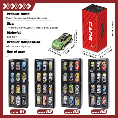 Coffret 48 pièces de voitures de course ultra-rapides avec circuit pour enfants