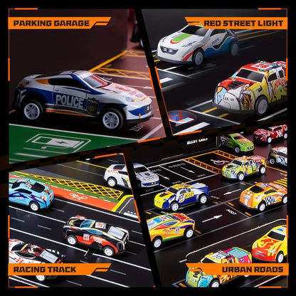 Coffret 48 pièces de voitures de course ultra-rapides avec circuit pour enfants