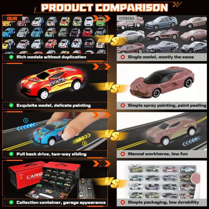 Coffret 48 pièces de voitures de course ultra-rapides avec circuit pour enfants