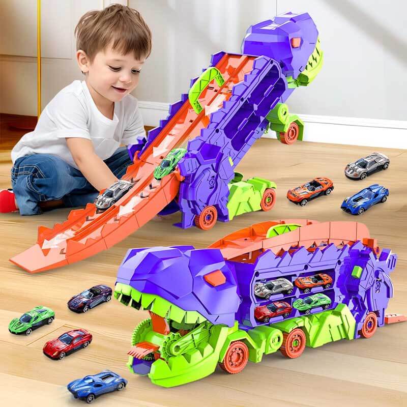 Coffret camion dinosaure transformable pour enfants avec voitures