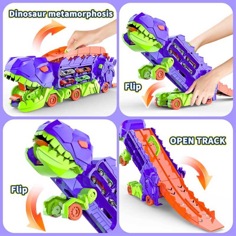 Coffret camion dinosaure transformable pour enfants avec voitures